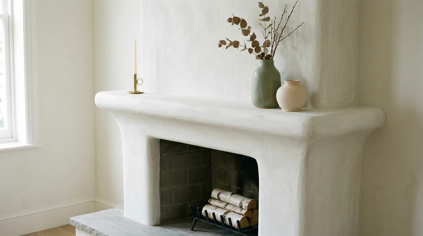 Keep the plaster finish matte and quietly textured inspiration for a plaster fireplace feature wall.